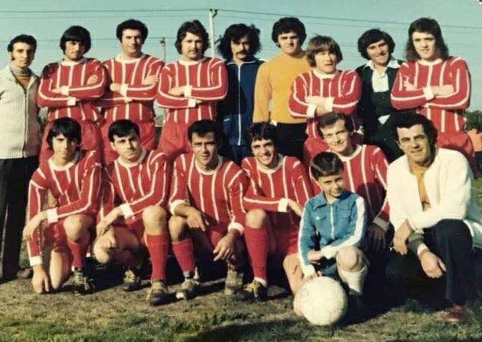 Original Altona North Soccer Club team photo from the 1970s in red and white striped jerseys